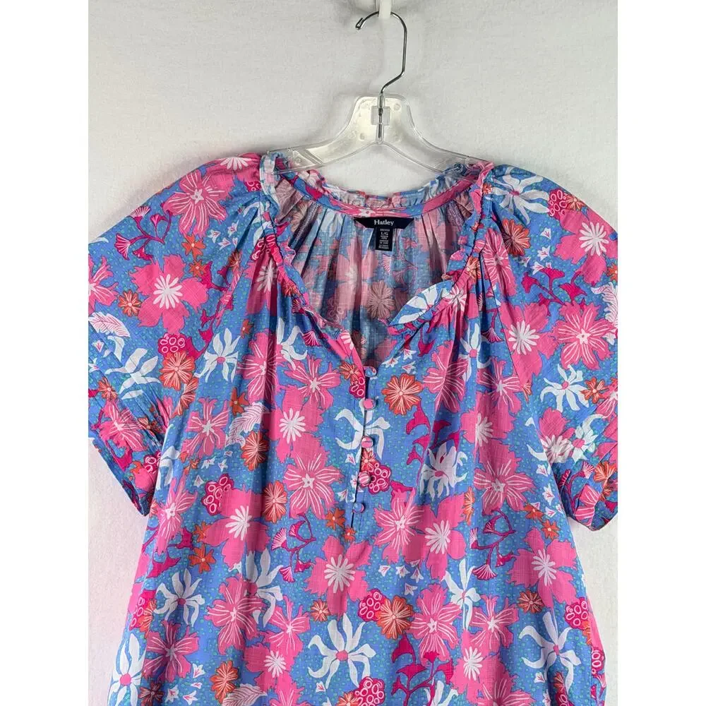 Hatley Short Sleeve Peasant Blouse Floral Pink Blue Womens Large